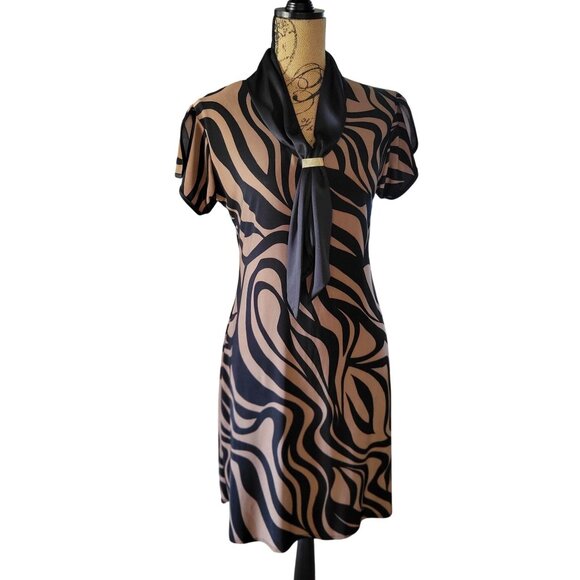 Zebra Print Dress with Scarf Detail & Gold Accent Size M - Picture 3 of 8